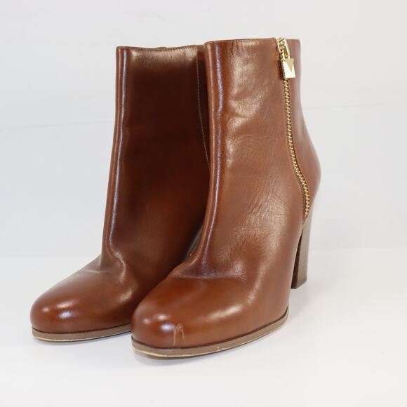 Michael Kors Brown Leather Ankle Boots Gold Zip Women’s 9M - Picture 1 of 6